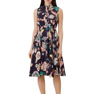 Hobbs London Belinda Floral Sleeveless Collared Shirt Dress Size 6 Navy Blue